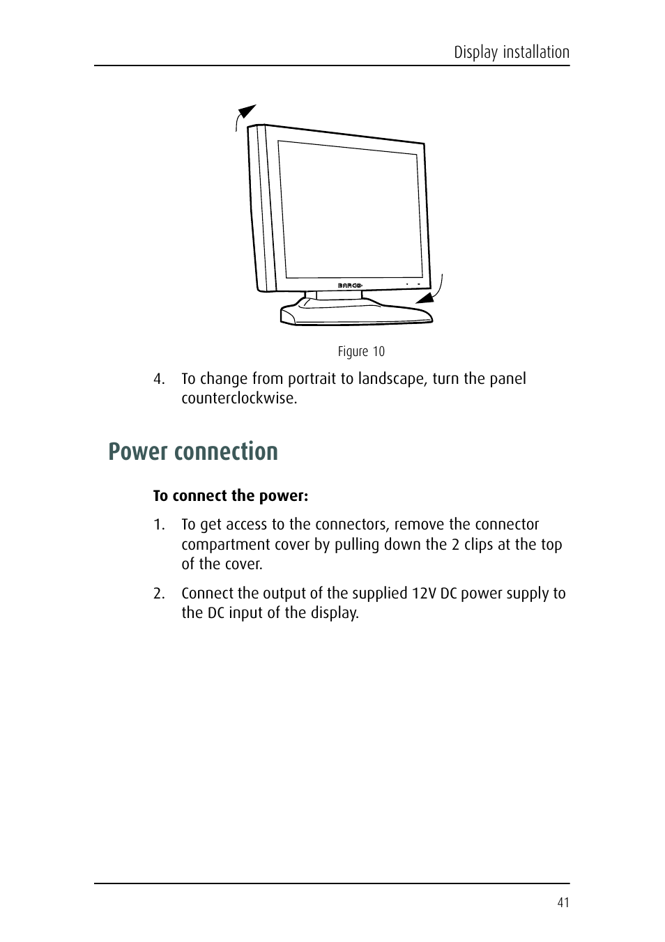 Power connection | Barco E-2320 C (SE) User Manual | Page 41 / 104