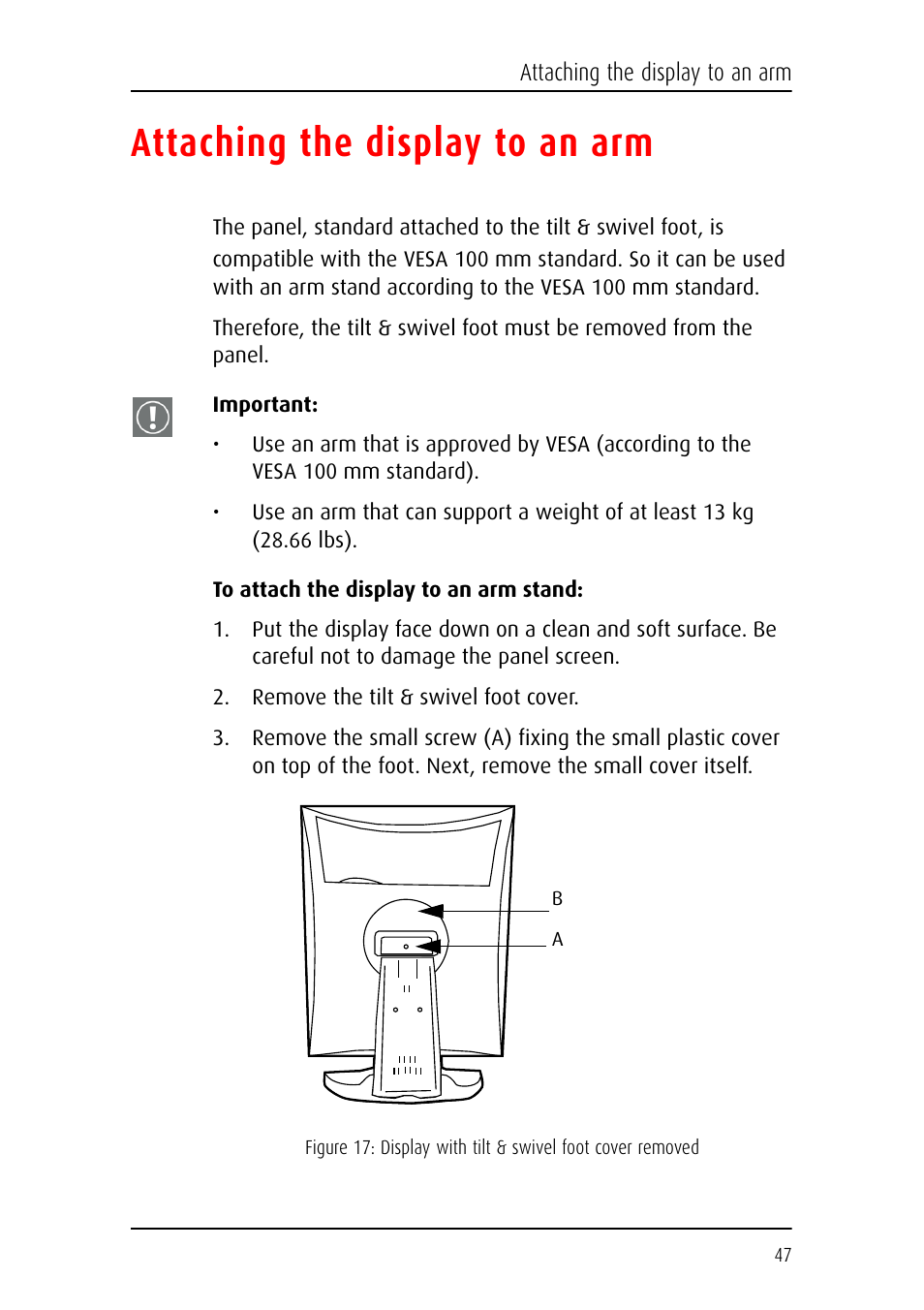 Attaching the display to an arm | Barco E-2320 C (SE) User Manual | Page 47 / 104