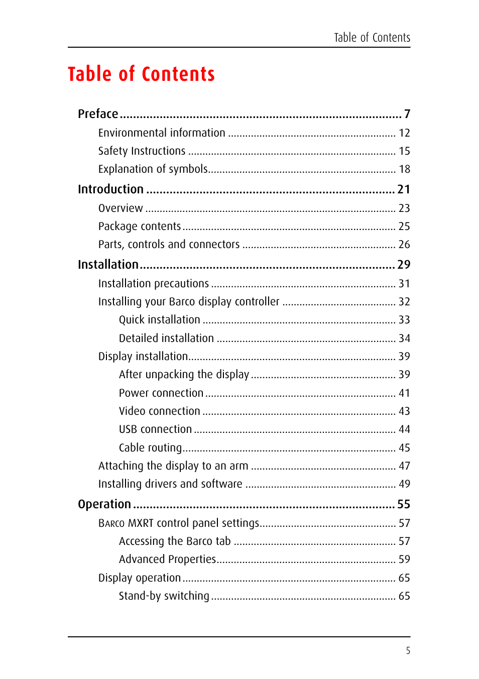 Barco E-2320 C (SE) User Manual | Page 5 / 104