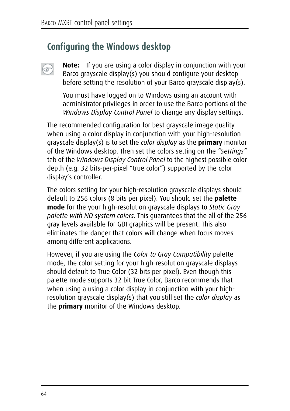 Configuring the windows desktop | Barco E-2320 C (SE) User Manual | Page 64 / 104