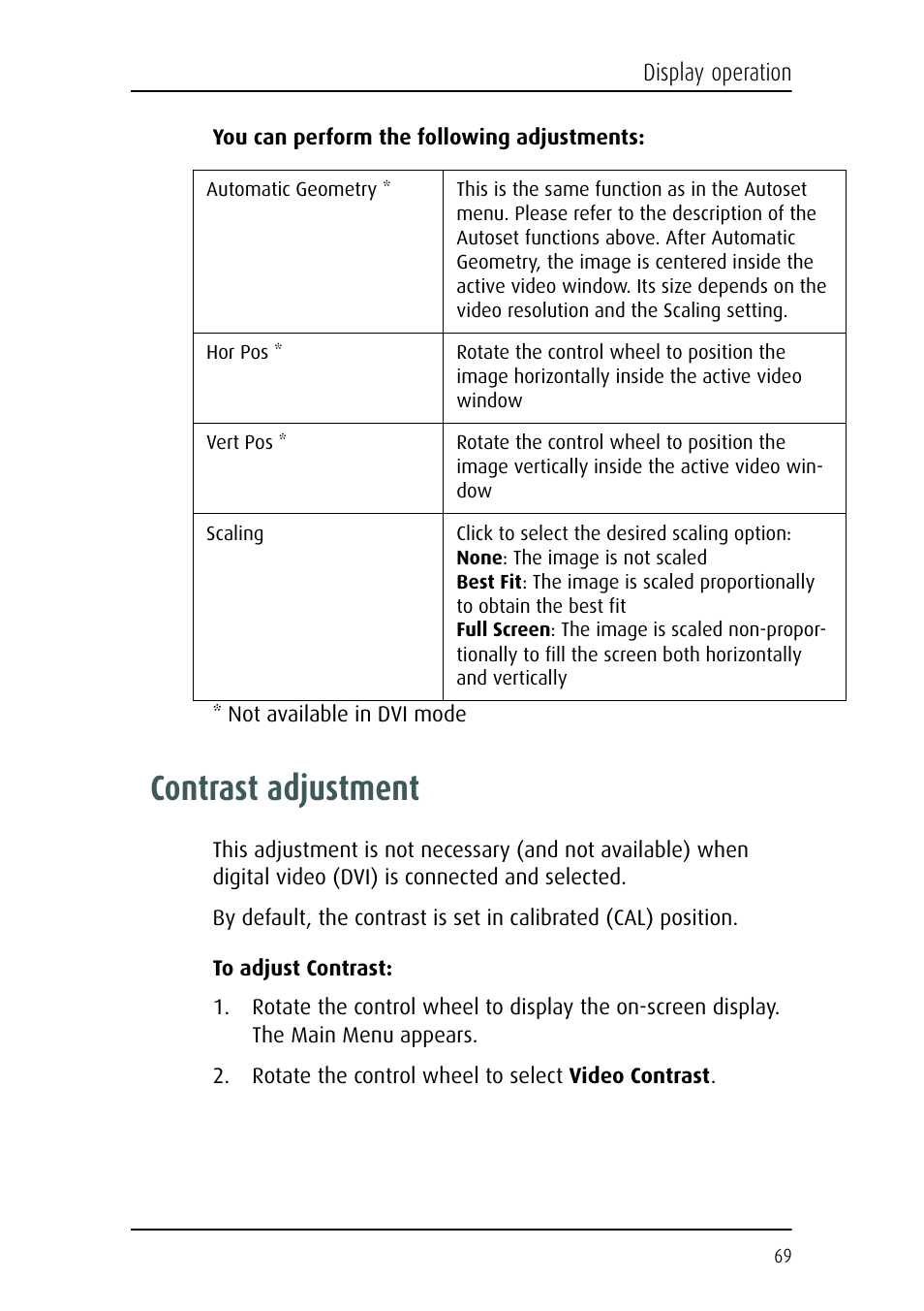 Contrast adjustment | Barco E-2320 C (SE) User Manual | Page 69 / 104