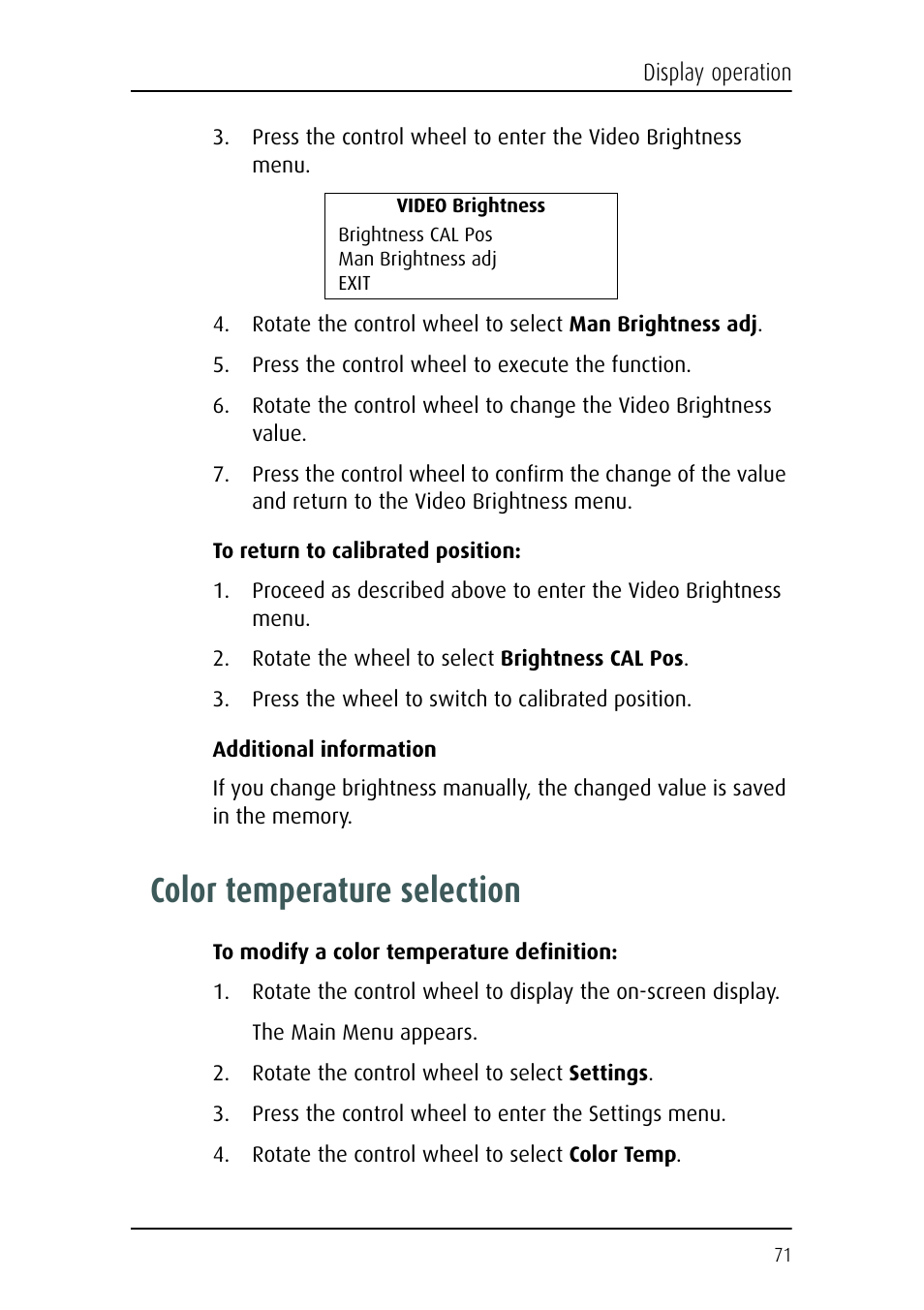 Color temperature selection | Barco E-2320 C (SE) User Manual | Page 71 / 104