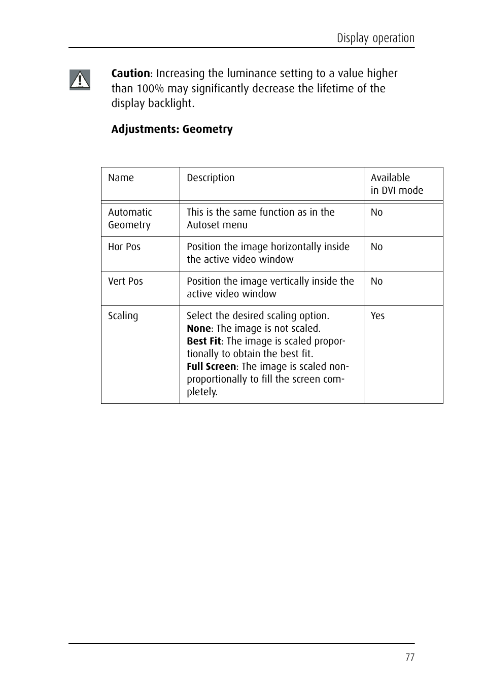 Display operation | Barco E-2320 C (SE) User Manual | Page 77 / 104