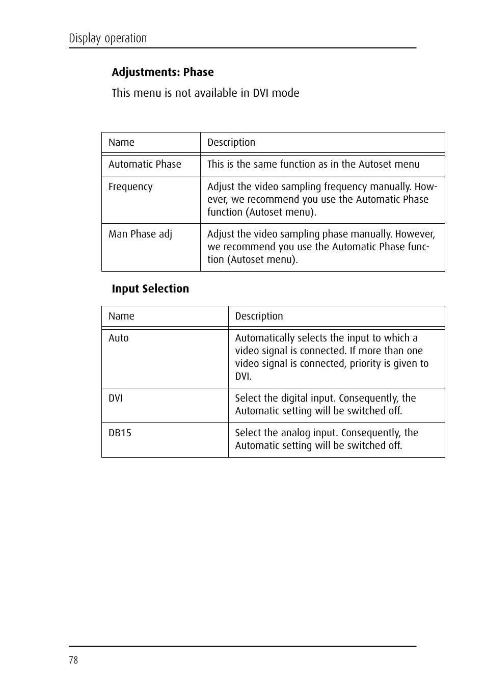 Display operation | Barco E-2320 C (SE) User Manual | Page 78 / 104