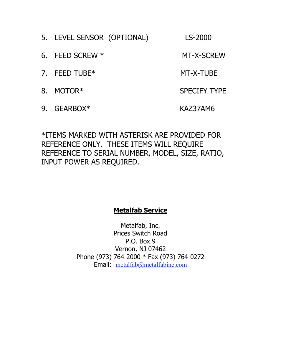 Metalfab Metatech MT-X-XXX Series Volumetric Screw Feeder User Manual | Page 10 / 10