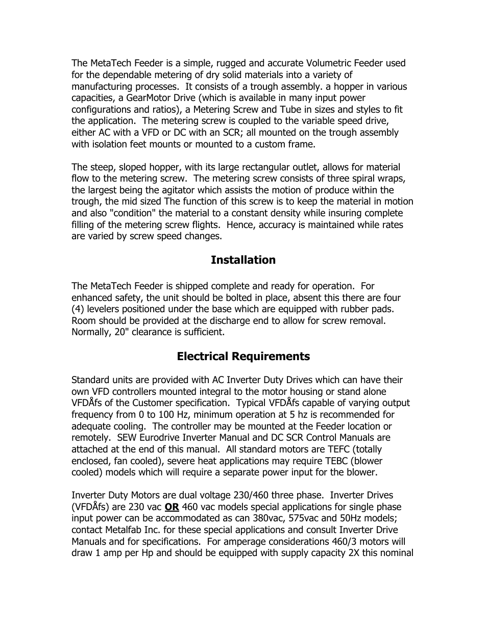 Metalfab Metatech MT-X-XXX Series Volumetric Screw Feeder User Manual | Page 2 / 10