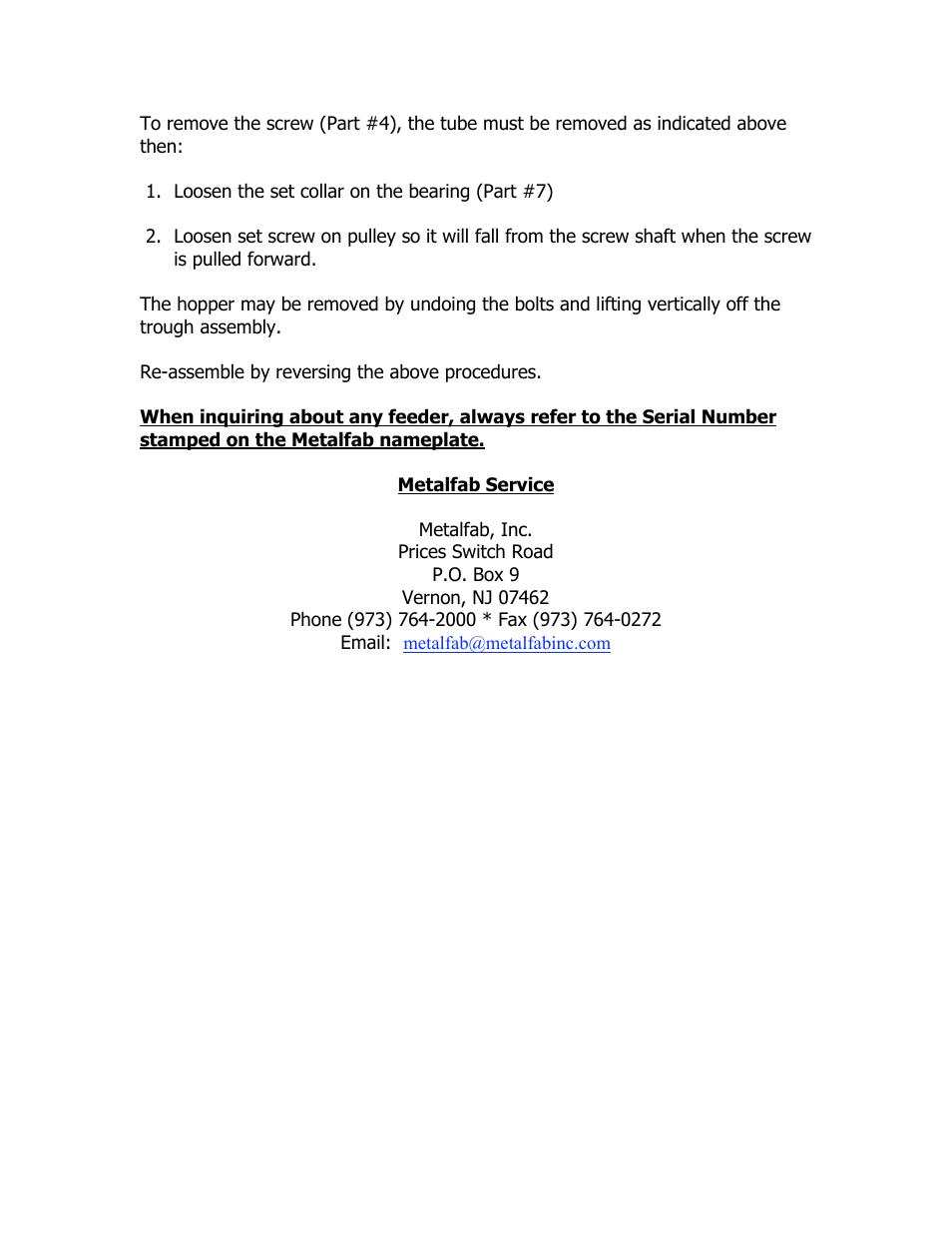 Metalfab Model DBIC (compact) Volumetric Screw Feeder User Manual | Page 4 / 5