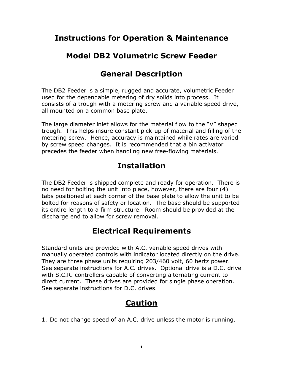 Metalfab Model DB2 Volumetric Screw Feeder User Manual | 4 pages