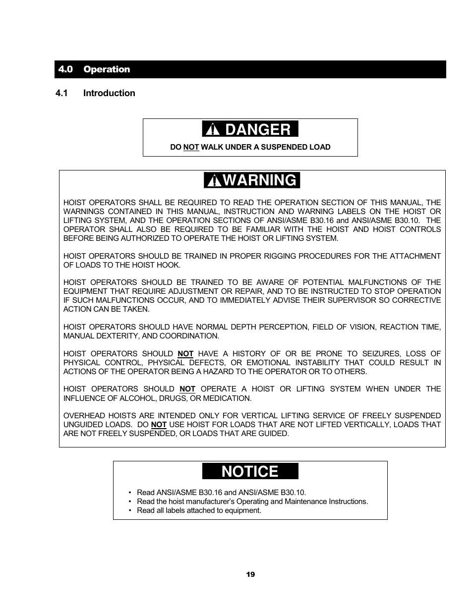 Danger, Warning, Notice | Metalfab Electric Chain Hoist ER and NER Series User Manual | Page 19 / 72