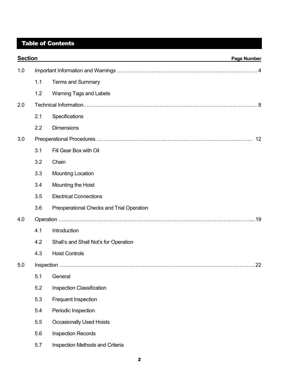 Metalfab Electric Chain Hoist ER and NER Series User Manual | Page 2 / 72