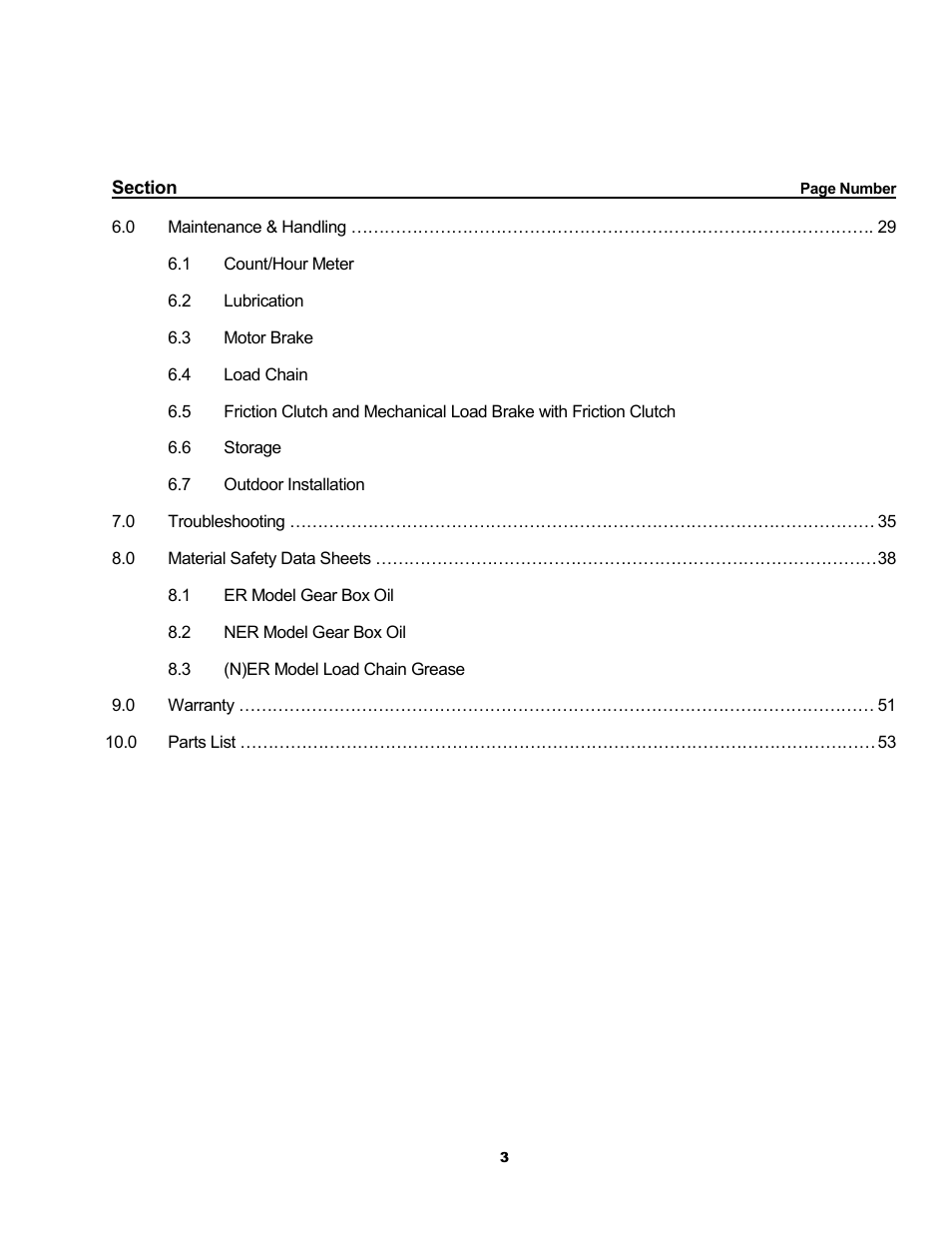 Metalfab Electric Chain Hoist ER and NER Series User Manual | Page 3 / 72