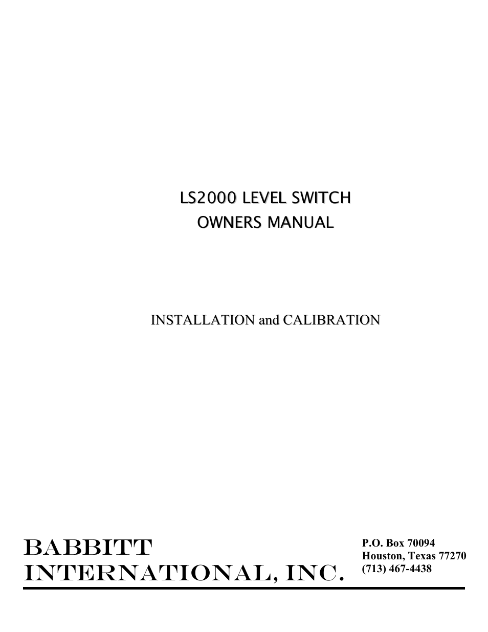 Babbitt LS-2000 Level Switch User Manual | 9 pages