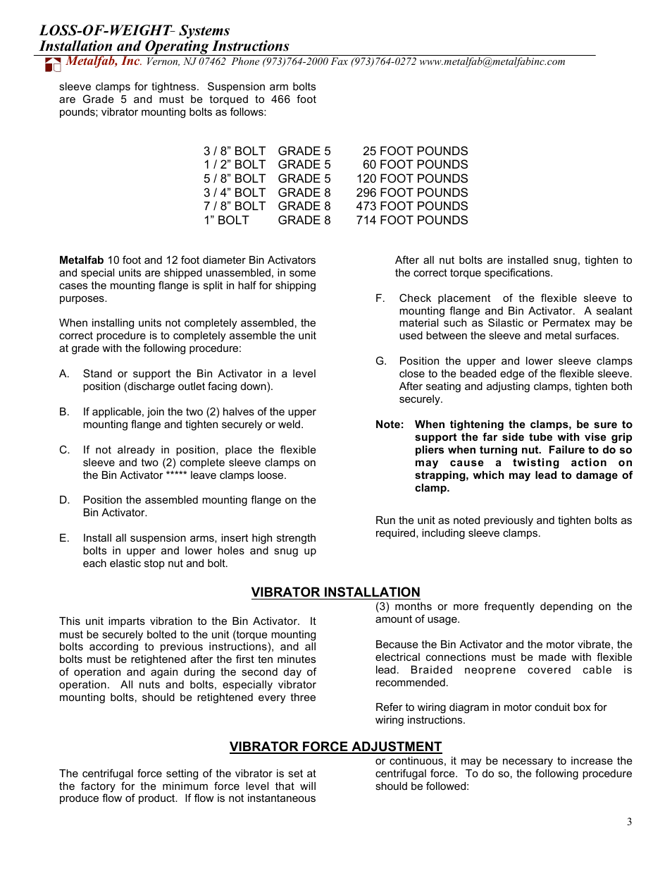 Loss-of-weight, Systems installation and operating instructions | Metalfab Loss of Weight- Scale System User Manual | Page 3 / 8