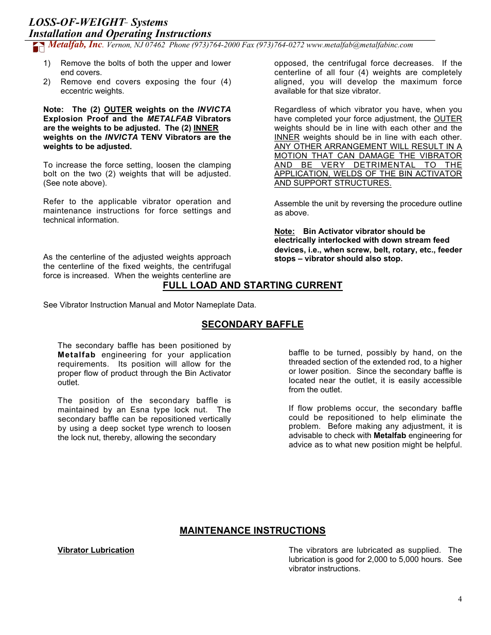 Loss-of-weight, Systems installation and operating instructions | Metalfab Loss of Weight- Scale System User Manual | Page 4 / 8
