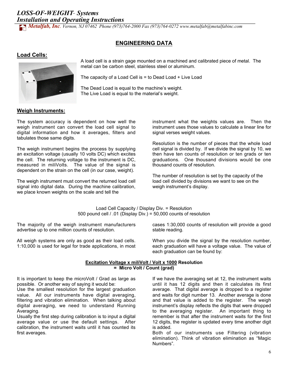 Loss-of-weight, Systems installation and operating instructions | Metalfab Loss of Weight- Scale System User Manual | Page 6 / 8
