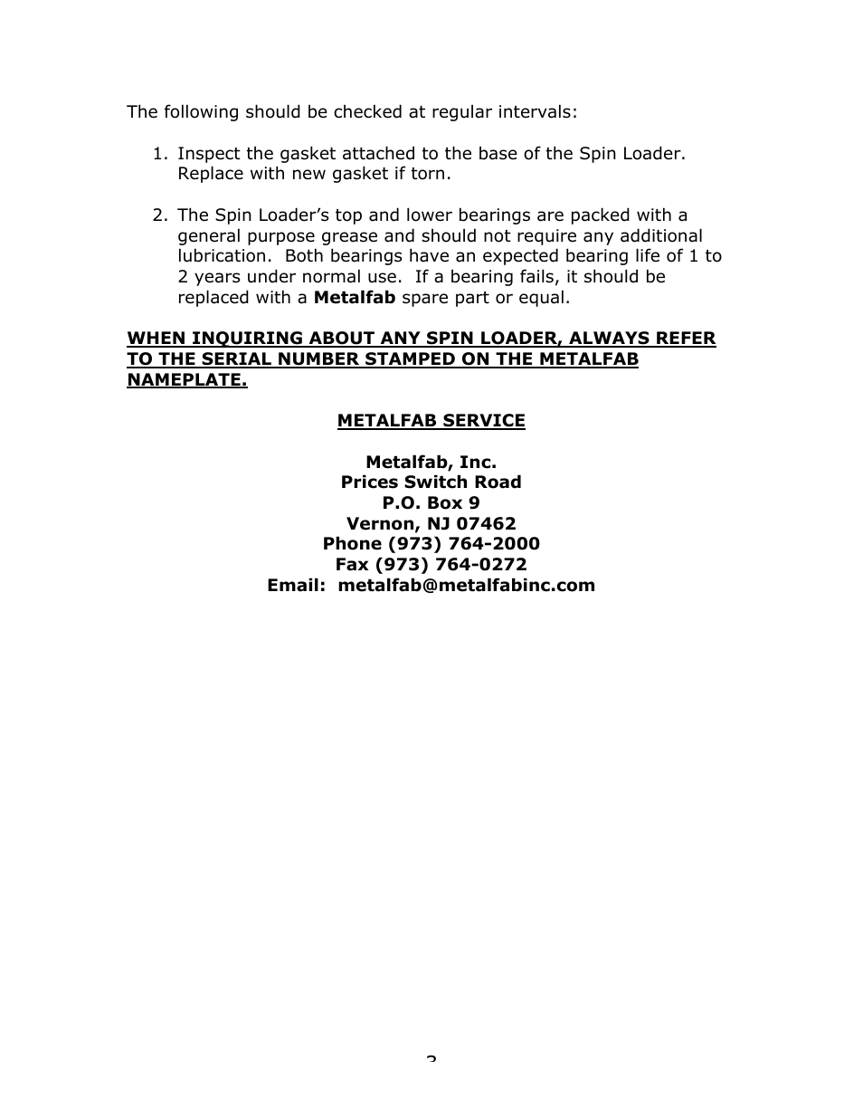 Metalfab Spinloader User Manual | Page 3 / 3