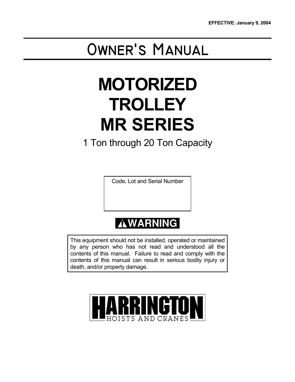 Metalfab Motorized Trolley MR Series User Manual | 64 pages