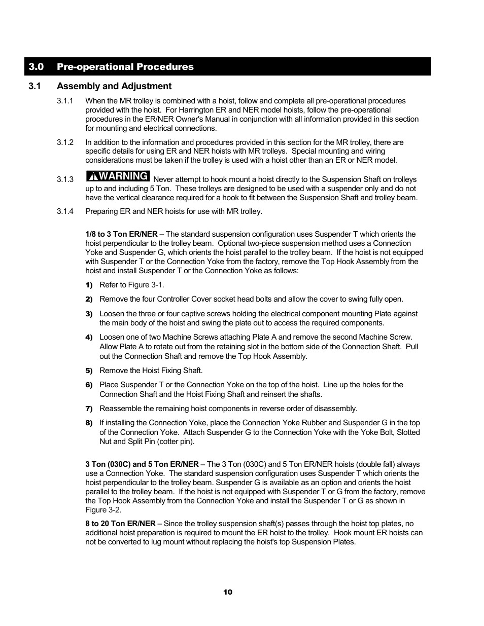 Warning | Metalfab Motorized Trolley MR Series User Manual | Page 10 / 64