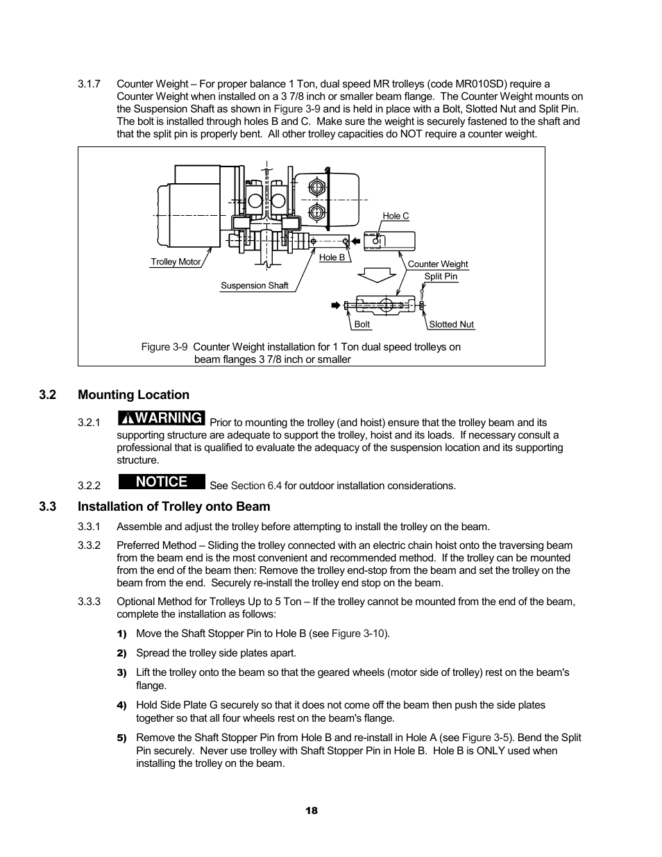 Warning, Notice | Metalfab Motorized Trolley MR Series User Manual | Page 18 / 64