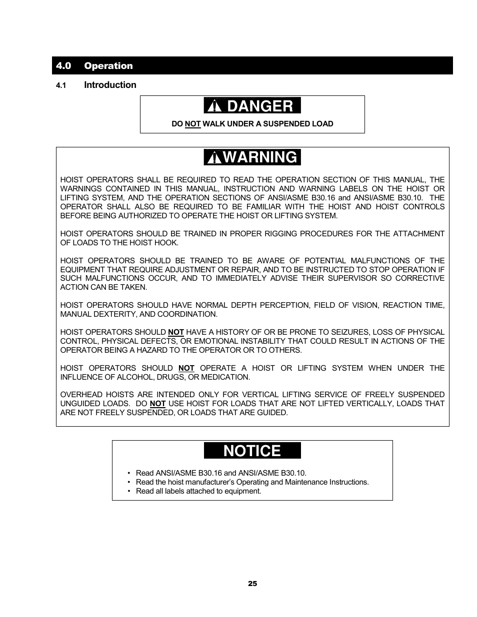 Danger, Warning, Notice | Metalfab Motorized Trolley MR Series User Manual | Page 25 / 64