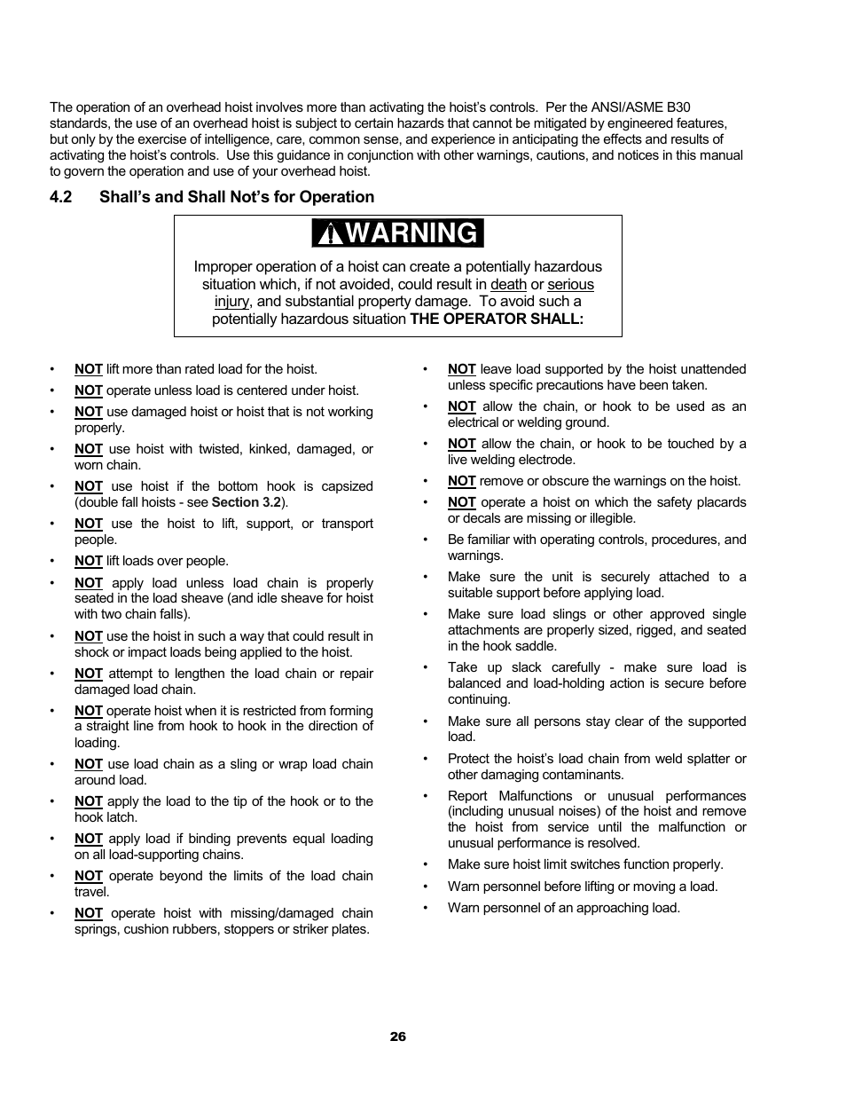 Warning | Metalfab Motorized Trolley MR Series User Manual | Page 26 / 64