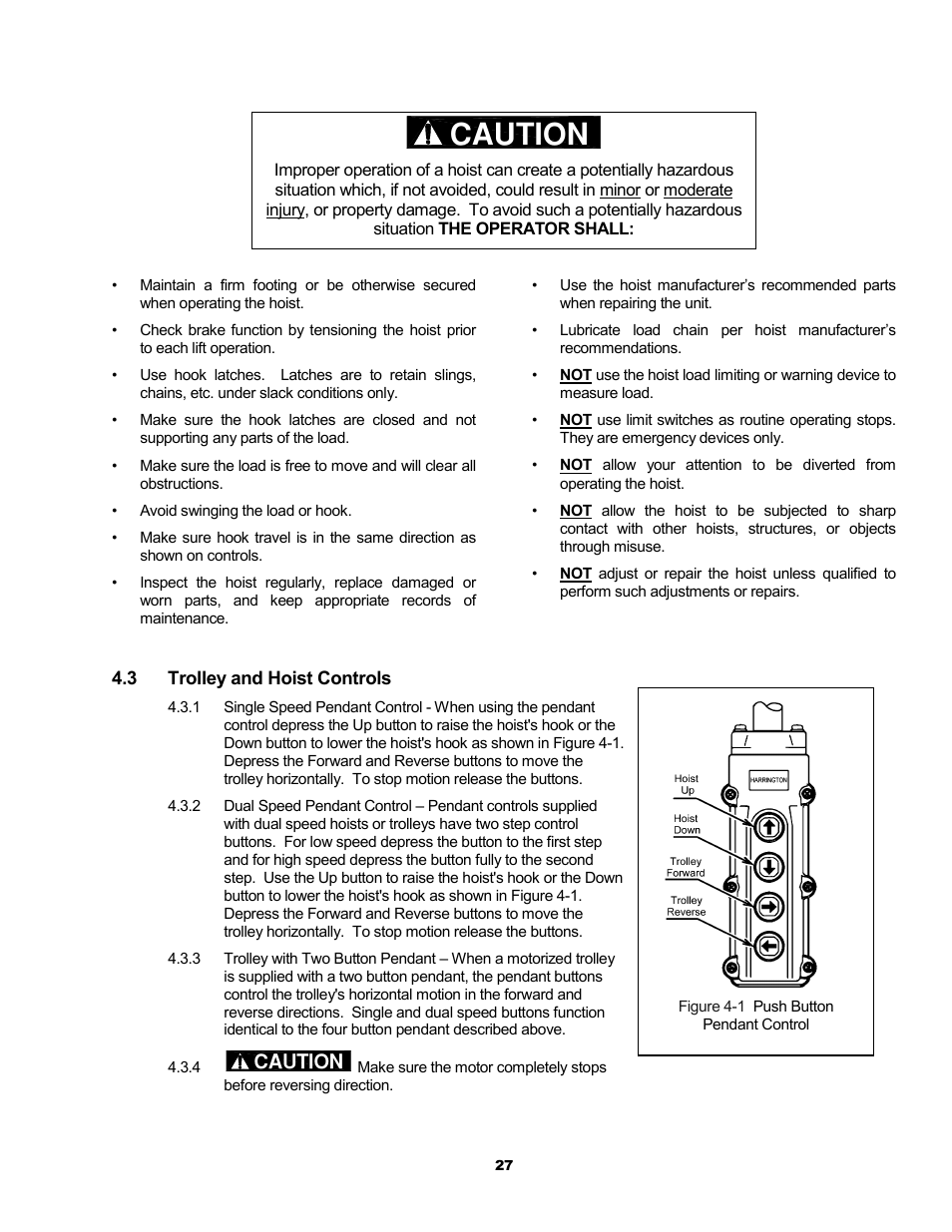 Caution | Metalfab Motorized Trolley MR Series User Manual | Page 27 / 64