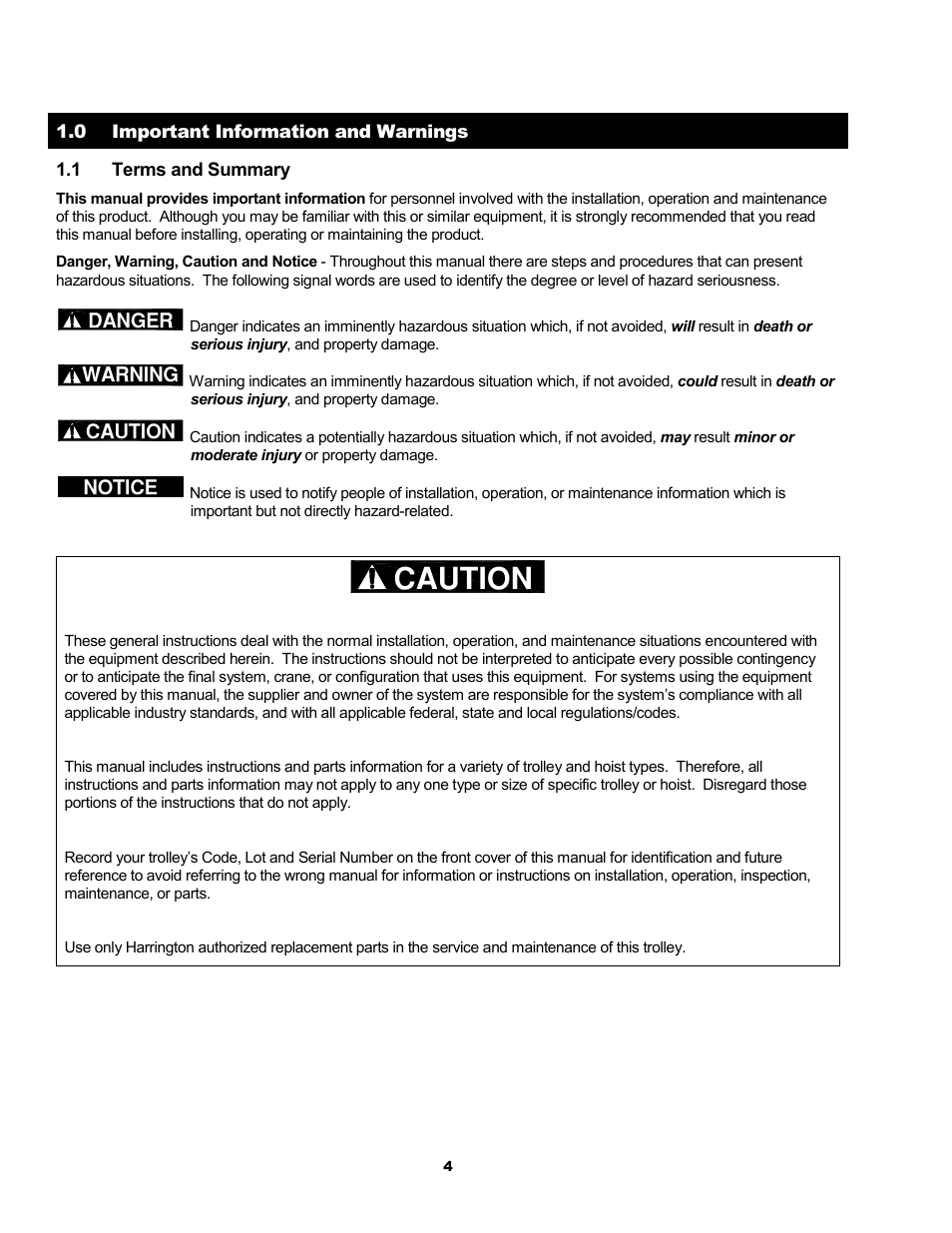 Caution | Metalfab Motorized Trolley MR Series User Manual | Page 4 / 64