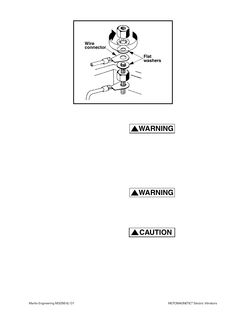 Figure 6. installing wire connector, Thermistors and thermostats, Warning | Caution, Installation | Metalfab Martin Motomagnetic Electric Vibrator User Manual | Page 15 / 42