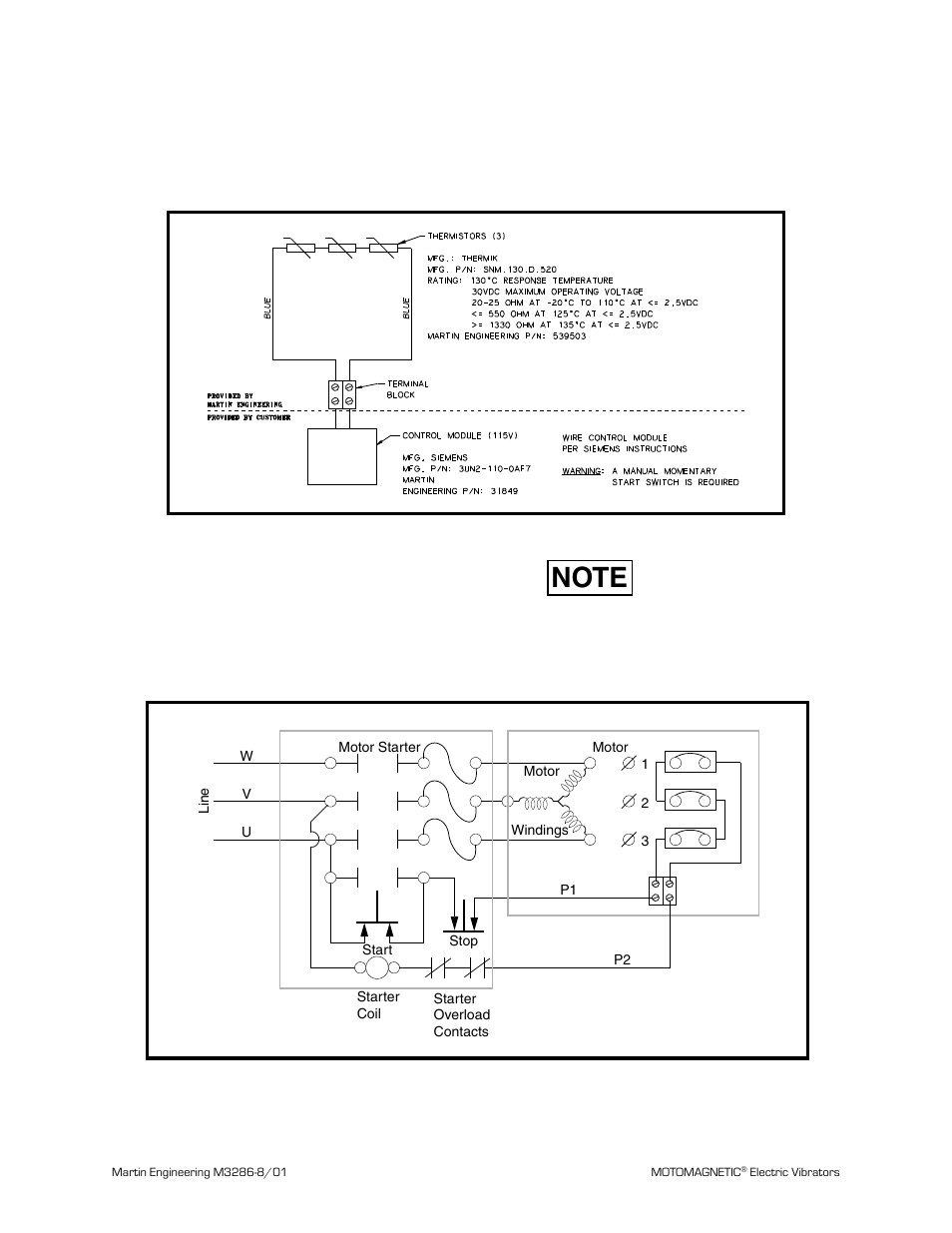 Figure 7. thermistor wiring diagram, Figure 8. manual reset connections, Installation | Metalfab Martin Motomagnetic Electric Vibrator User Manual | Page 16 / 42