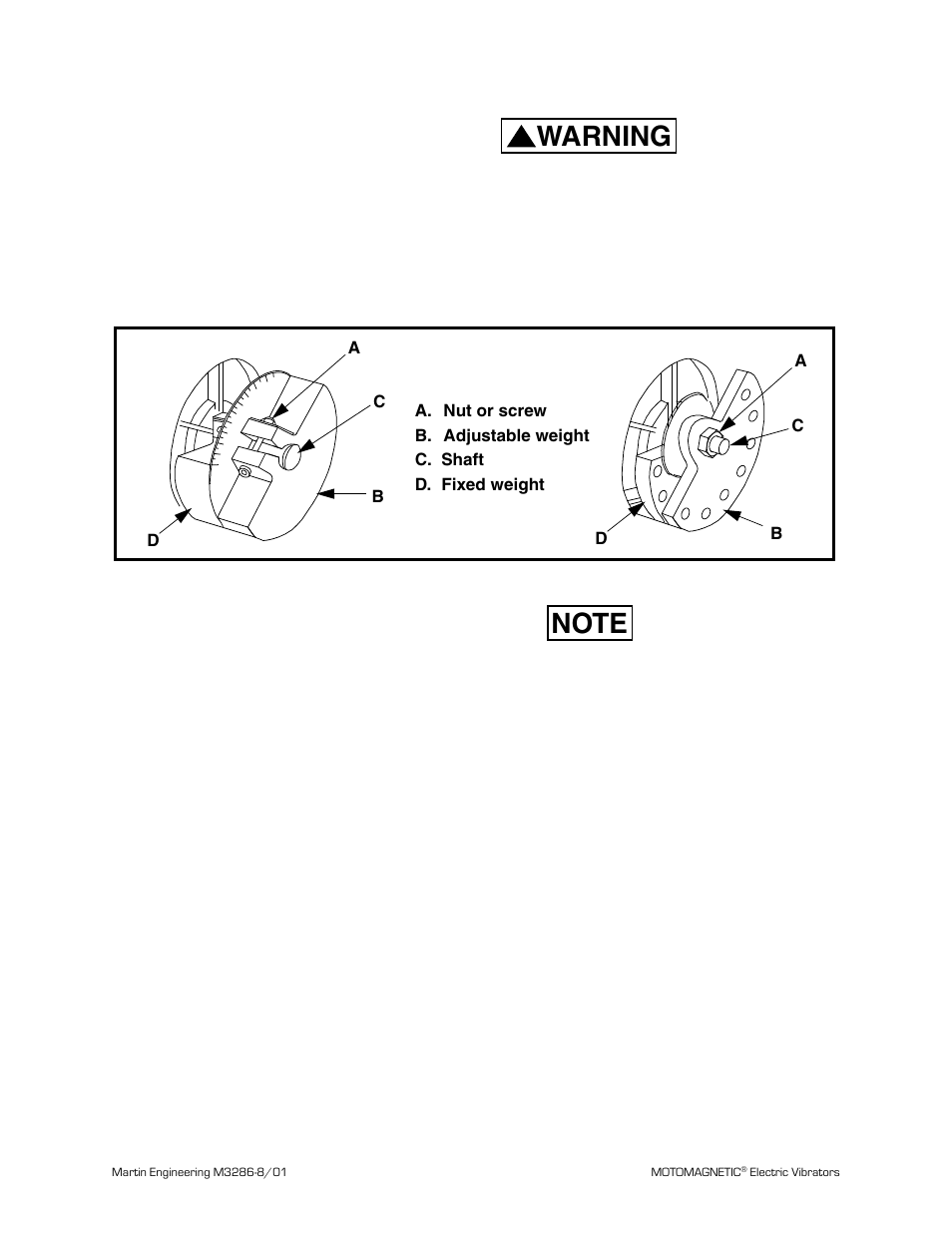 Figure 9. adjusting eccentric weights, Warning, After installation | Metalfab Martin Motomagnetic Electric Vibrator User Manual | Page 19 / 42