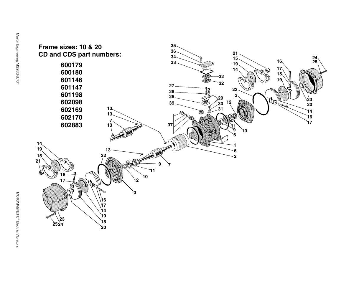 Part numbers | Metalfab Martin Motomagnetic Electric Vibrator User Manual | Page 29 / 42