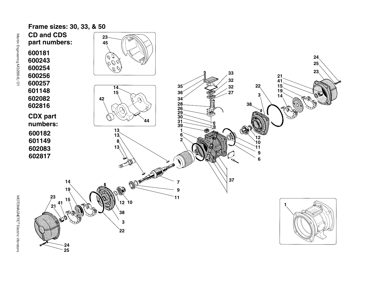 Part numbers | Metalfab Martin Motomagnetic Electric Vibrator User Manual | Page 30 / 42