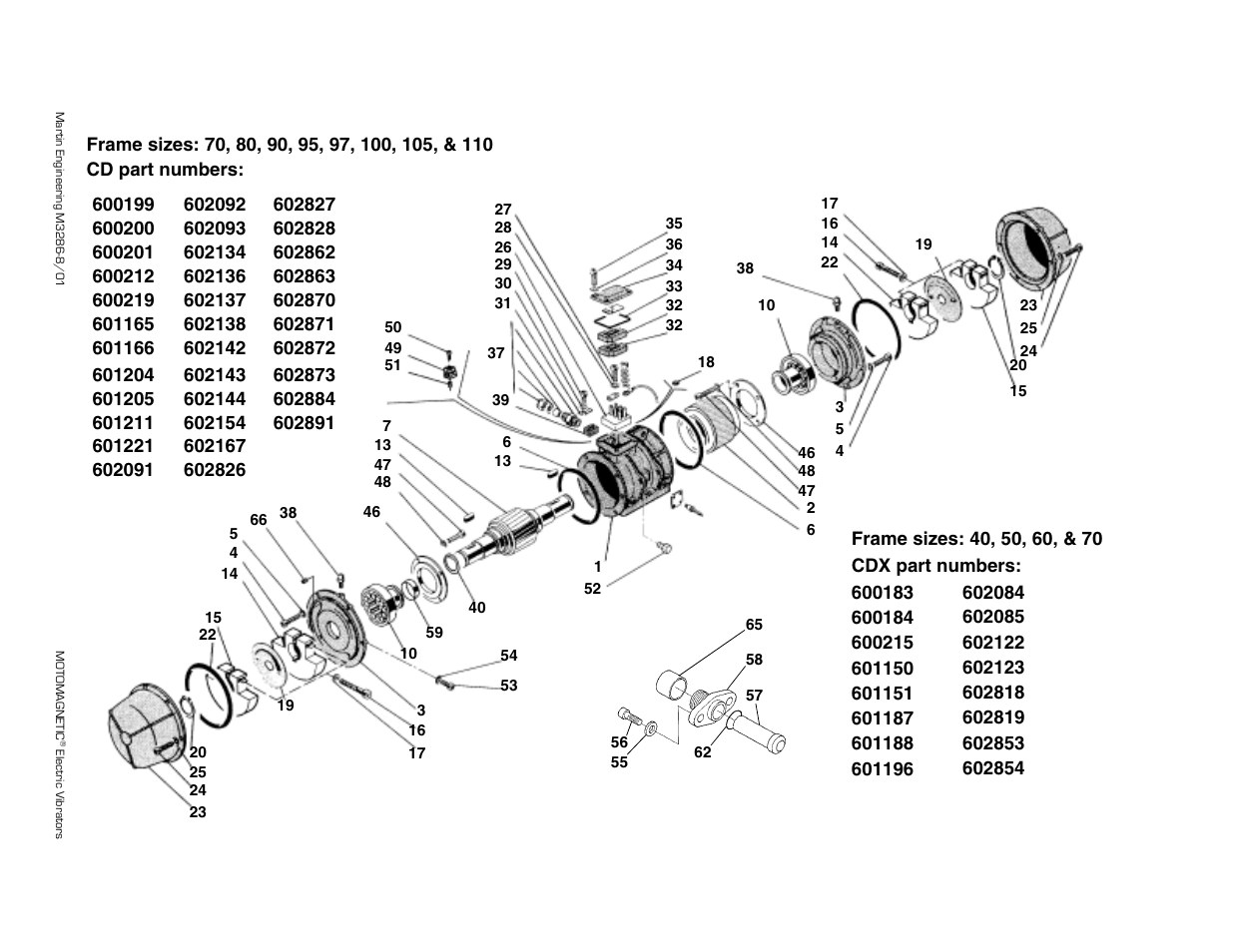 Part numbers | Metalfab Martin Motomagnetic Electric Vibrator User Manual | Page 32 / 42