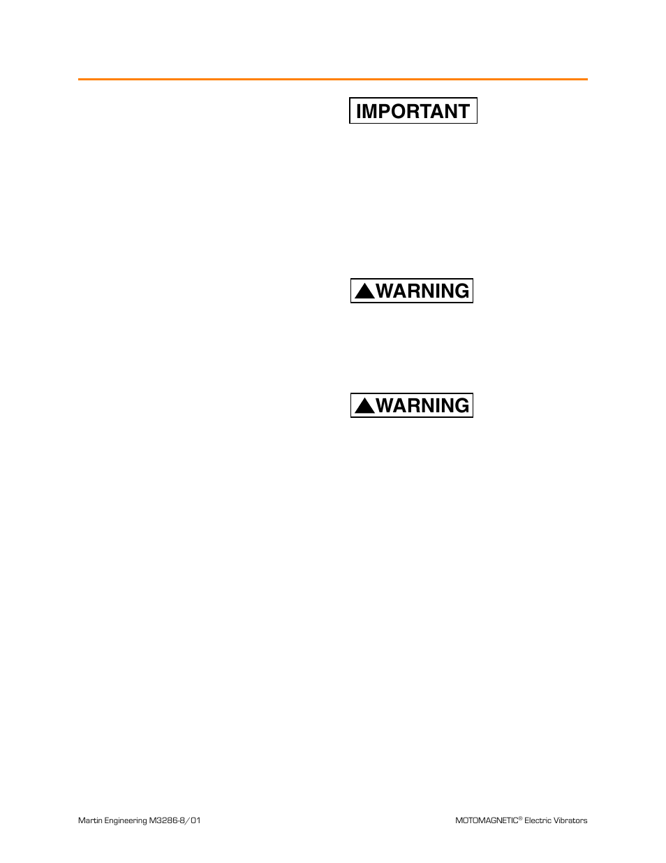 Before installing vibrator, Before installing vibrator important, Warning | Before installation | Metalfab Martin Motomagnetic Electric Vibrator User Manual | Page 7 / 42