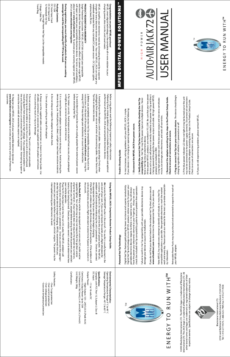 MFuel Auto/Air Jack 72 User Manual | 2 pages