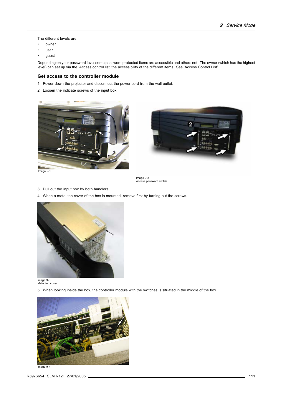 Service mode | Barco SLM R12+ User Manual | Page 115 / 159