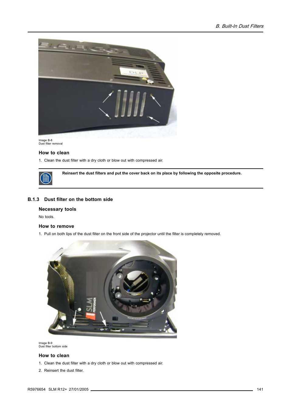 B.1.3 dust filter on the bottom side | Barco SLM R12+ User Manual | Page 145 / 159