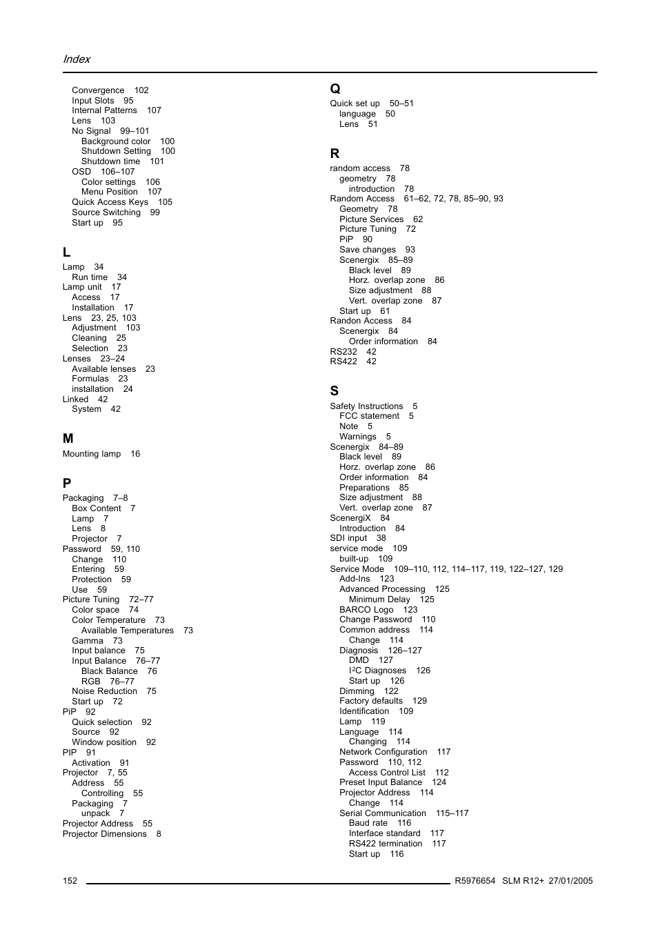 Index | Barco SLM R12+ User Manual | Page 156 / 159