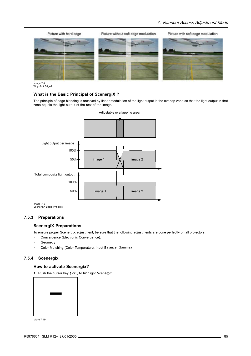 3 preparations, 4 scenergix, Preparations | Scenergix, Random access adjustment mode, What is the basic principal of scenergix, 3 preparations scenergix preparations, 4 scenergix how to activate scenergix | Barco SLM R12+ User Manual | Page 89 / 159