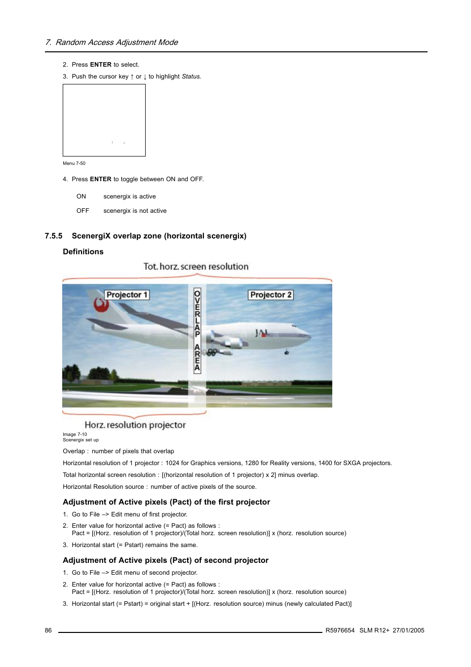 5 scenergix overlap zone (horizontal scenergix), Scenergix overlap zone (horizontal scenergix), Random access adjustment mode | Barco SLM R12+ User Manual | Page 90 / 159