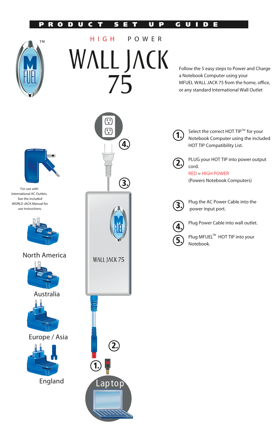 Lap top, North america australia europe / asia england | MFuel Wall Jack 75 User Manual | Page 2 / 2