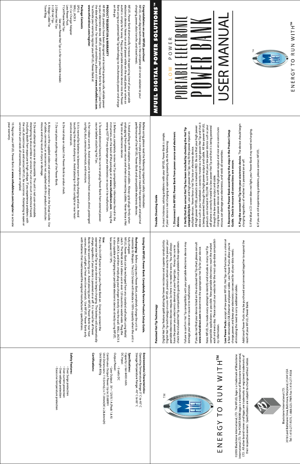 MFuel Portable Electronics Power Bank User Manual | 2 pages