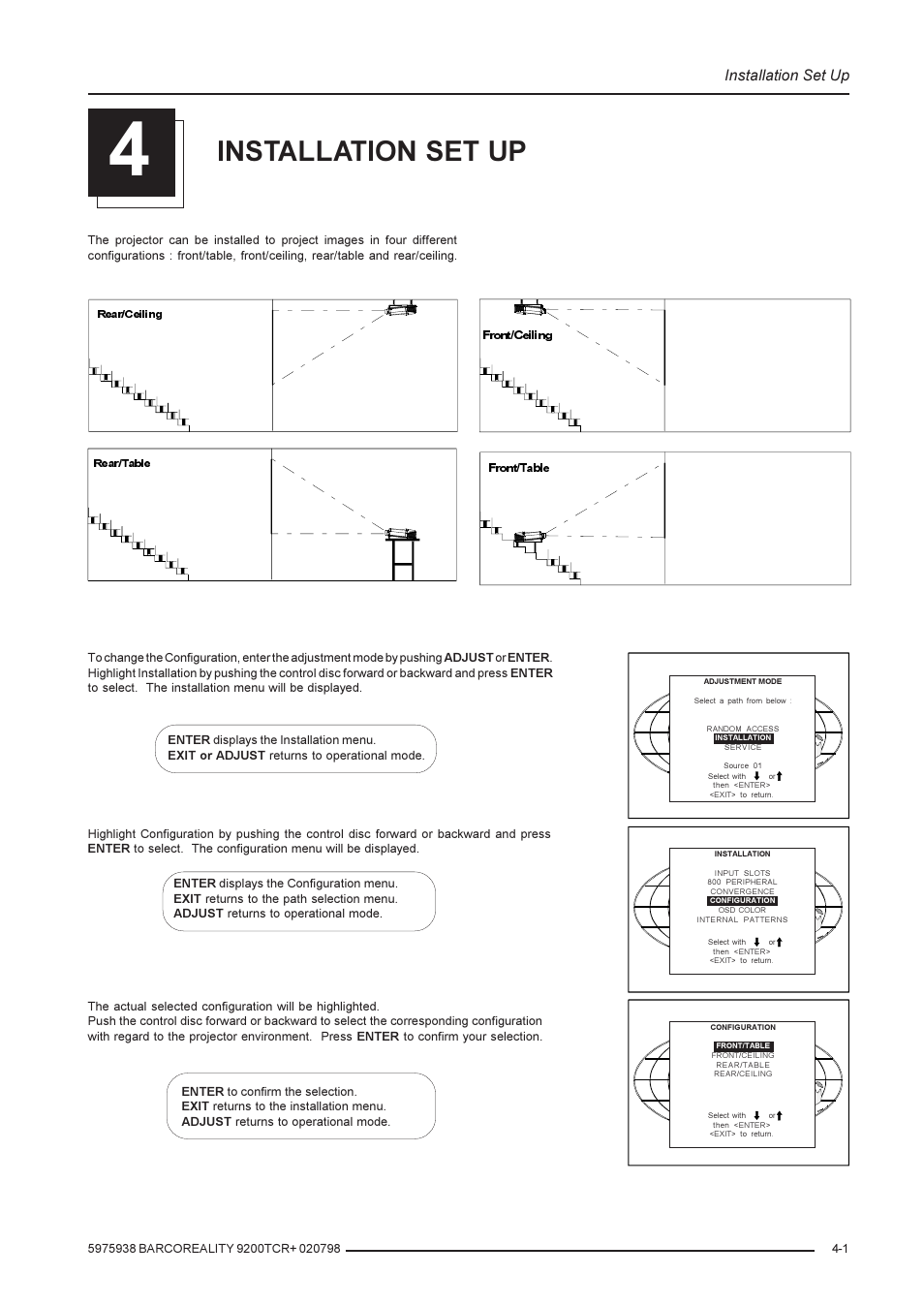 Installation set up | Barco R9001390 User Manual | Page 13 / 59