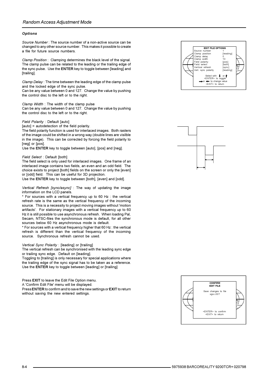 Random access adjustment mode | Barco R9001390 User Manual | Page 32 / 59