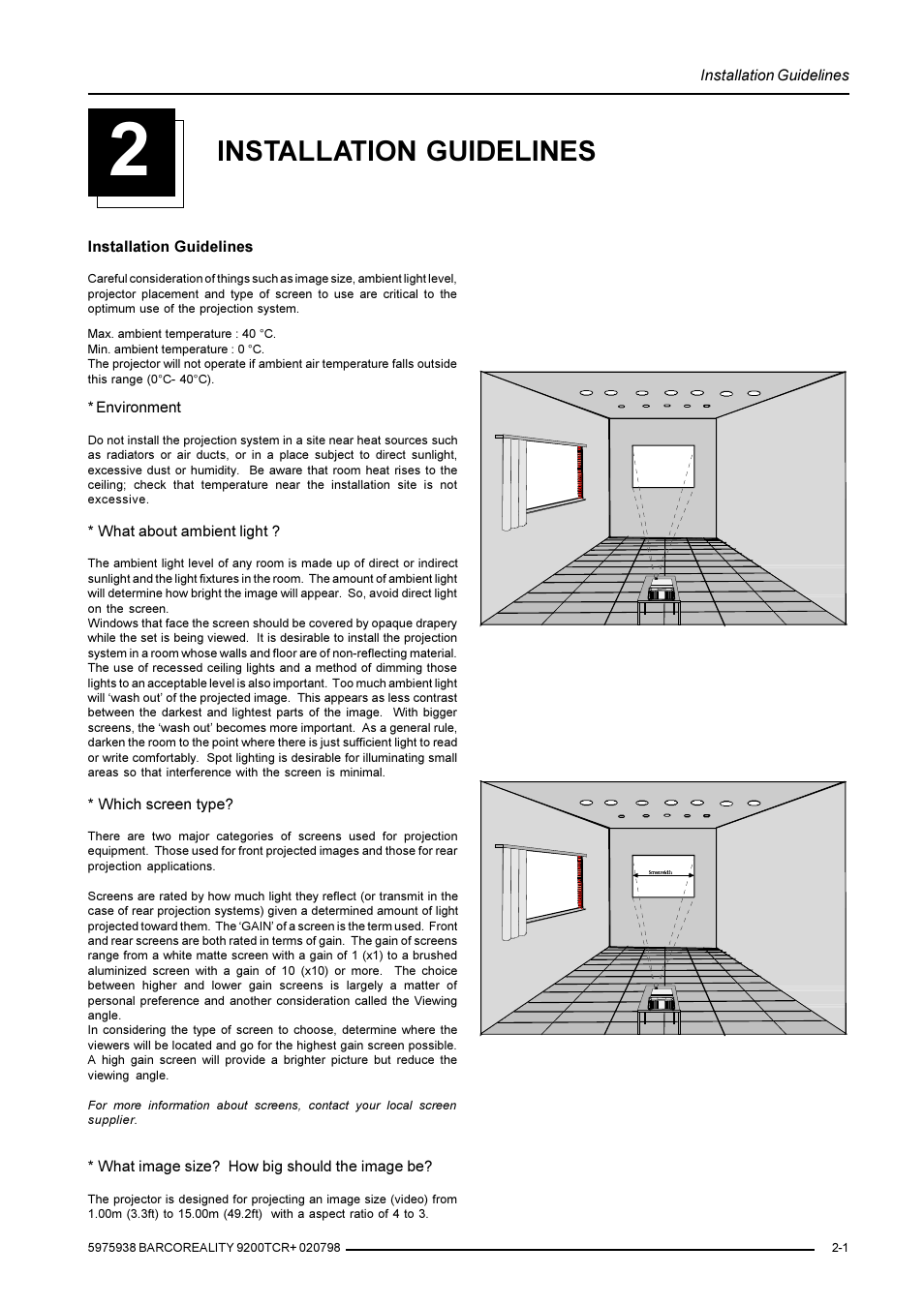 Installation guidelines | Barco R9001390 User Manual | Page 9 / 59