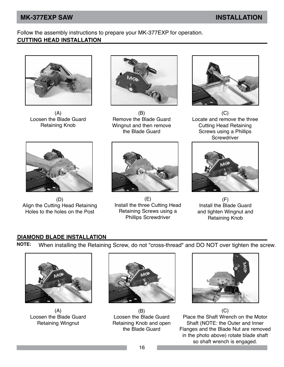 Mk-377exp saw installation | MK Diamond MK-377EXP User Manual | Page 16 / 40