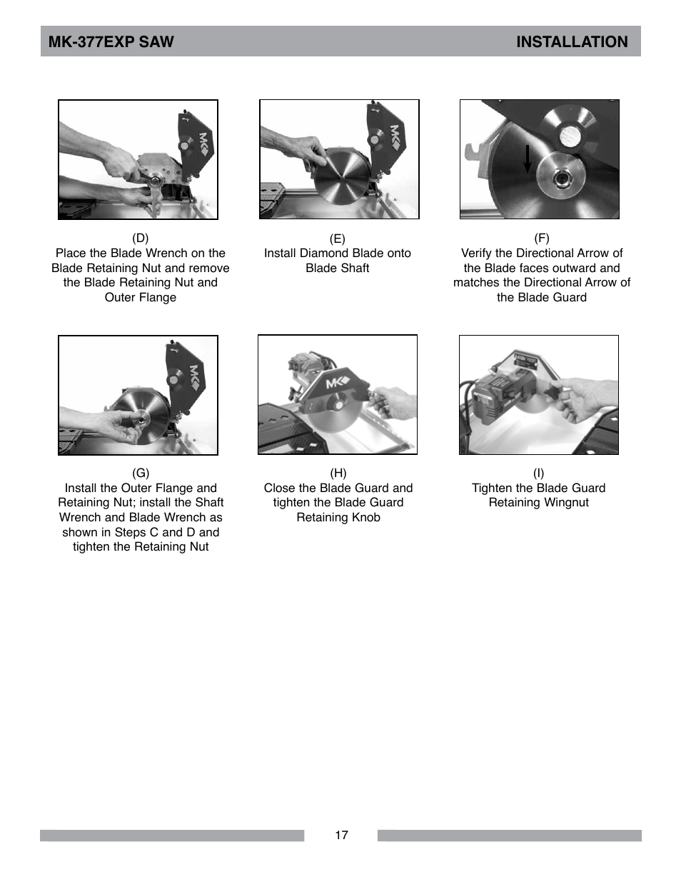 Mk-377exp saw installation | MK Diamond MK-377EXP User Manual | Page 17 / 40