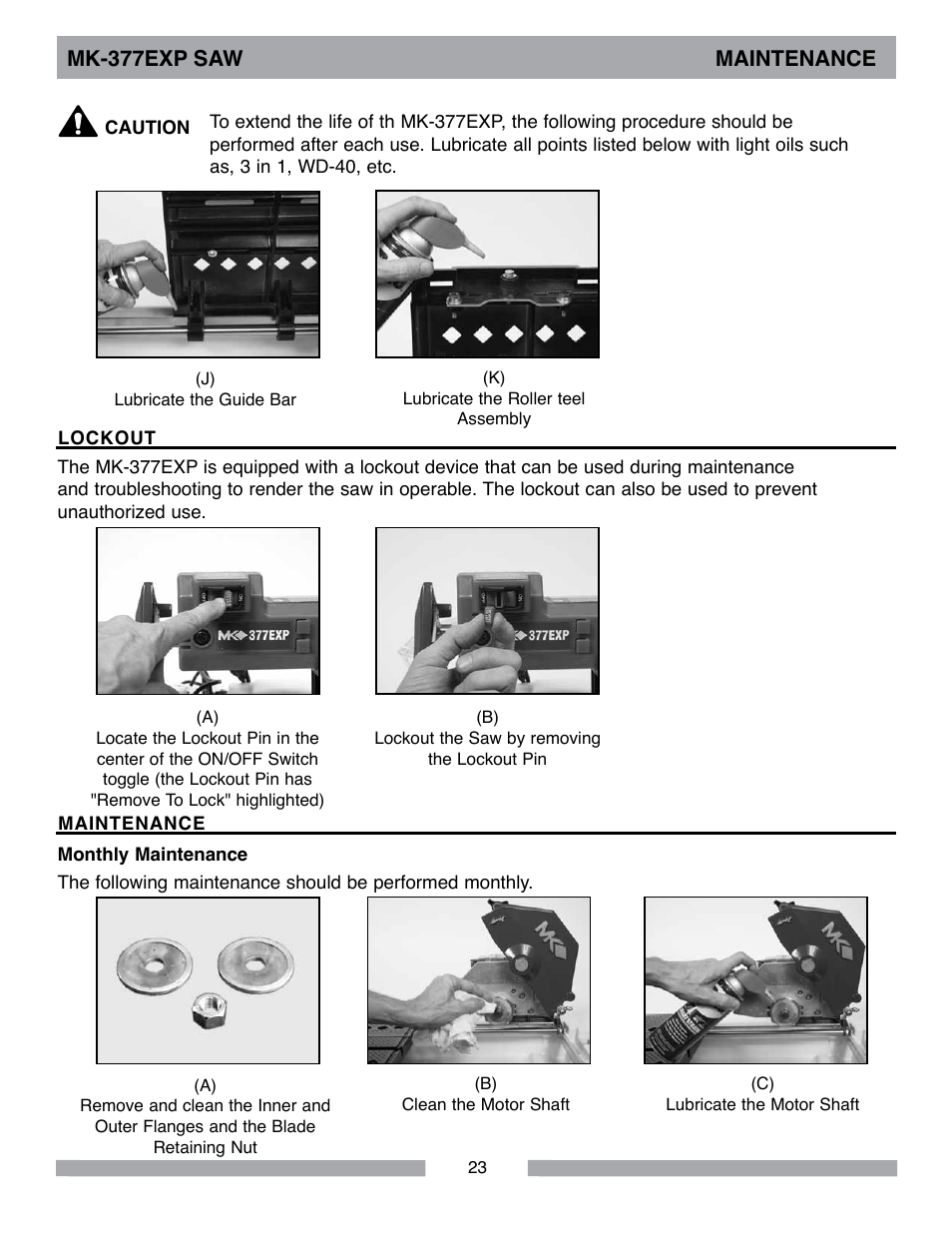Mk-377exp saw maintenance | MK Diamond MK-377EXP User Manual | Page 23 / 40