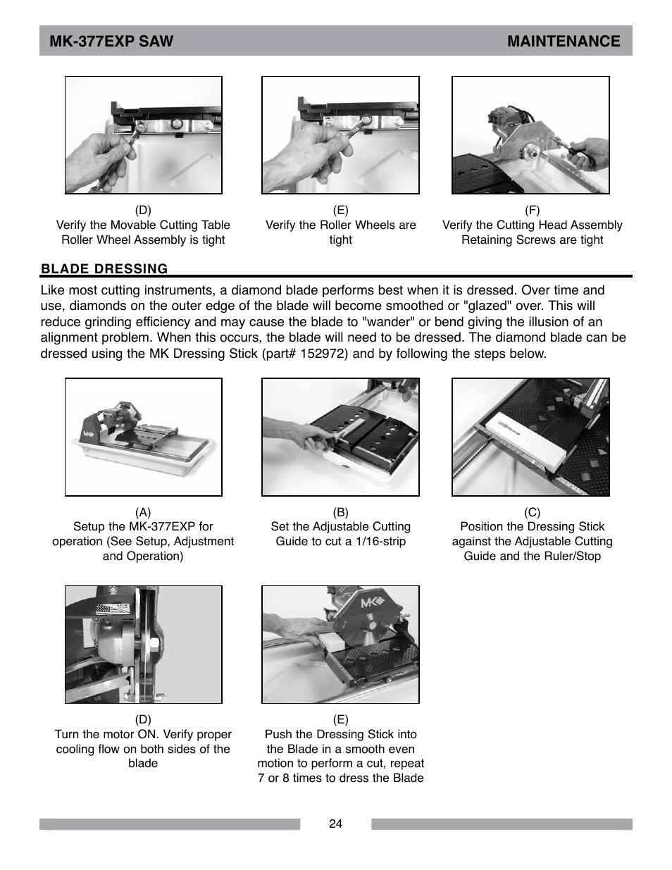 Mk-377exp saw maintenance | MK Diamond MK-377EXP User Manual | Page 24 / 40