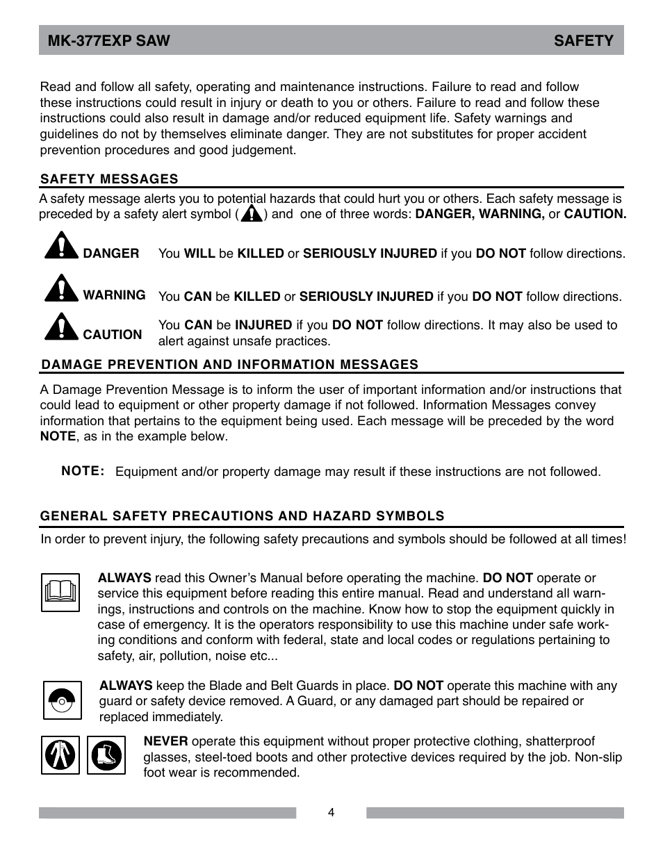 Mk-377exp saw safety | MK Diamond MK-377EXP User Manual | Page 4 / 40